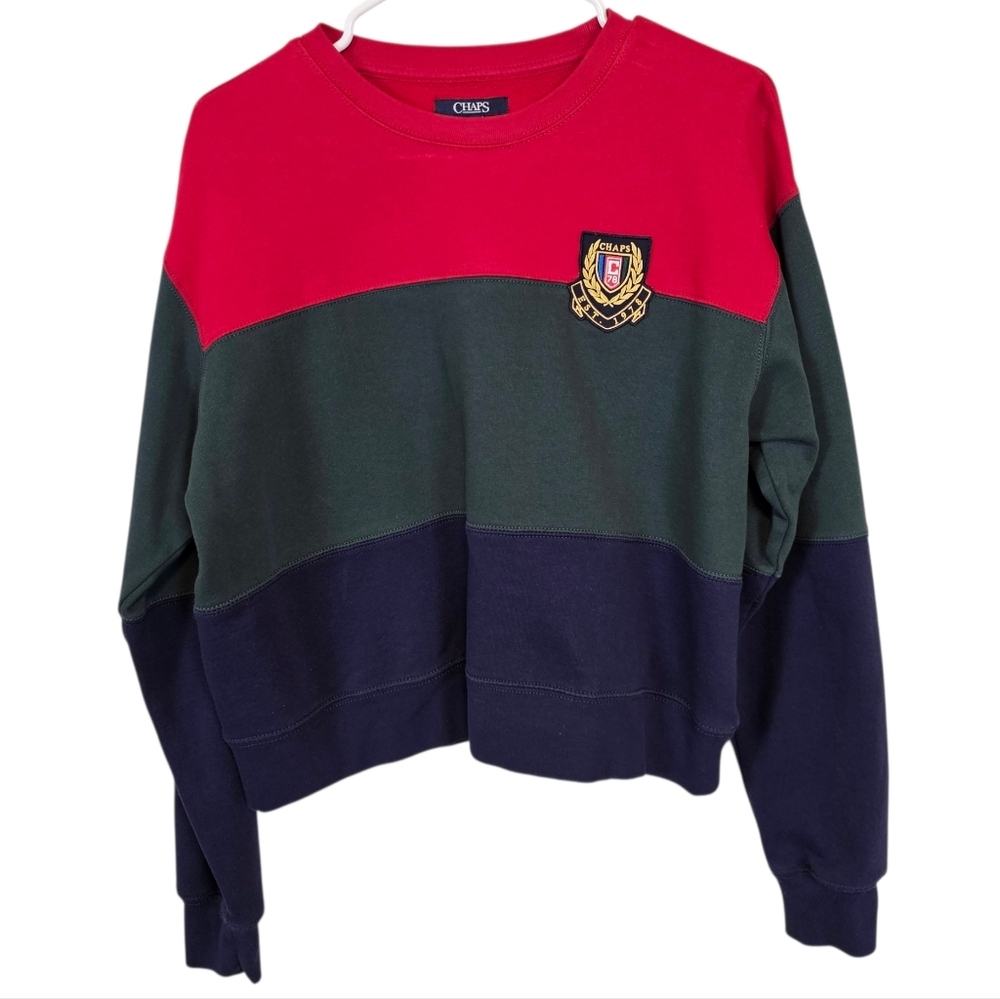 Chaps Vintage Colorblock Crest Academia Preppy Sweater Crewneck
